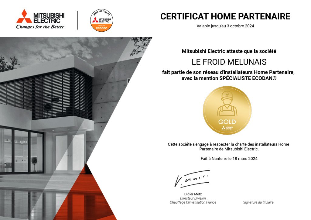 Certificat Home Partenaire par Mitsubishi